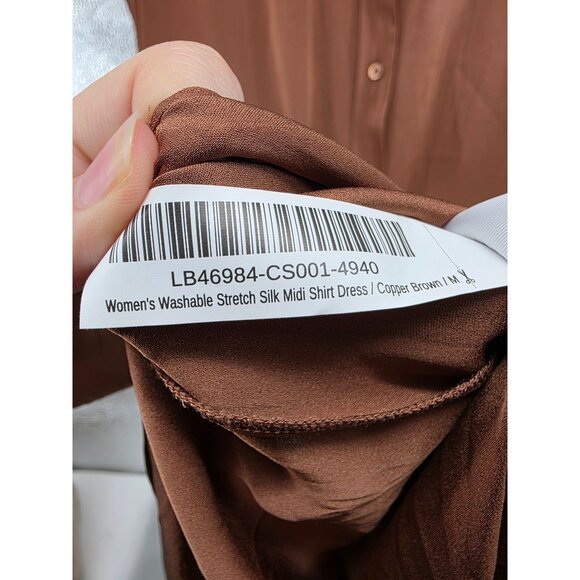 Quince Washable Stretch Silk Midi Shirt Dress Copper Brown M FLAWS - Picture 5 of 7